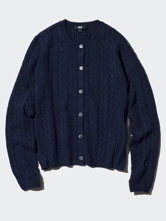 Uniqlo Sweaters - Uniqlo Cable Crew Neck Navy Cardigan
